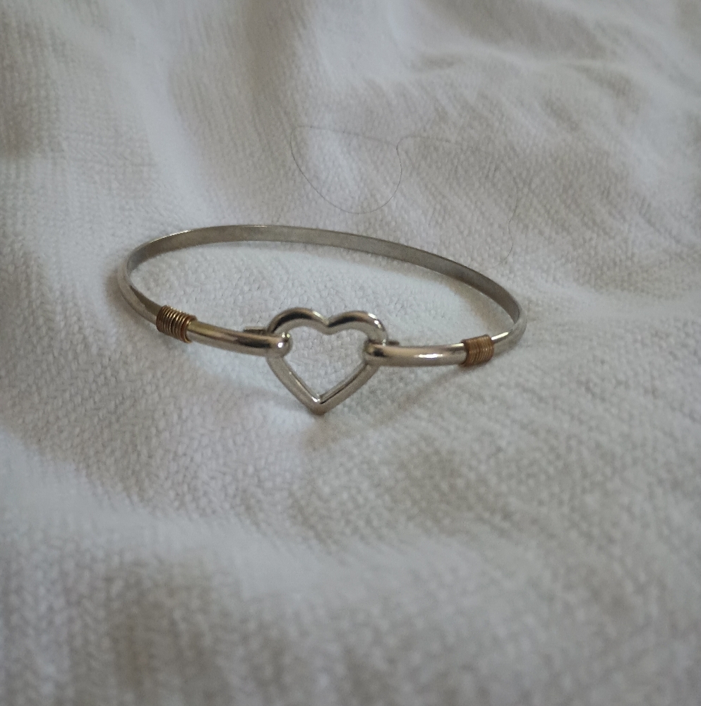 Gold and Silver Heart Bangle Bracelet